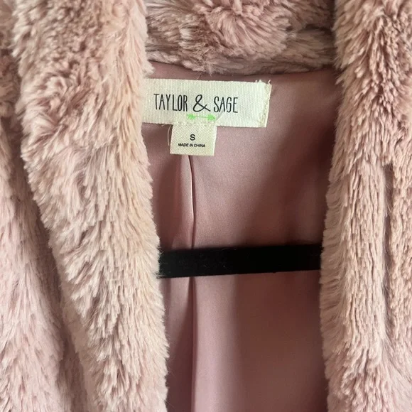 Taylor & Sage Pink Faux Fur Open Front Cardigan Coat Small